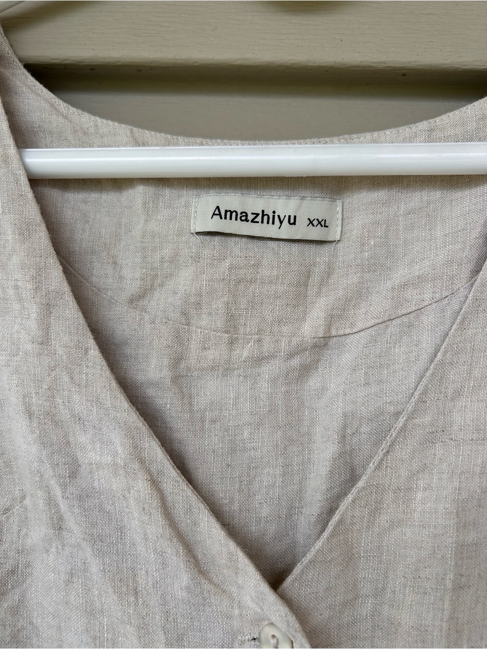 Amazhuyu Natural Linen Button-Front Camisole in Beige - Picture 2 of 4